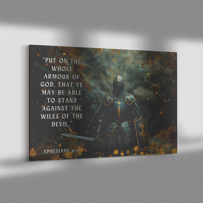 Strength in Faith Knight with the Whole Armor of God   Ephesians 611 Christian Canvas Wall Art Decor