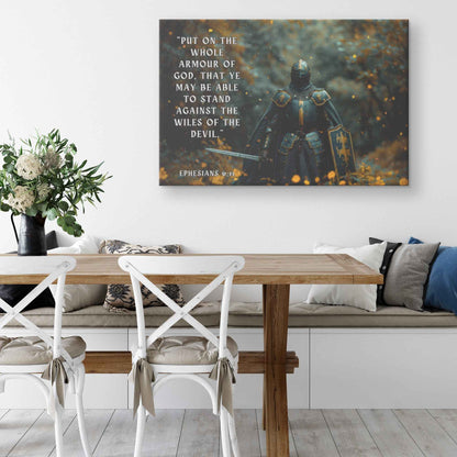 Strength in Faith Knight with the Whole Armor of God   Ephesians 611 Christian Canvas Wall Art Decor