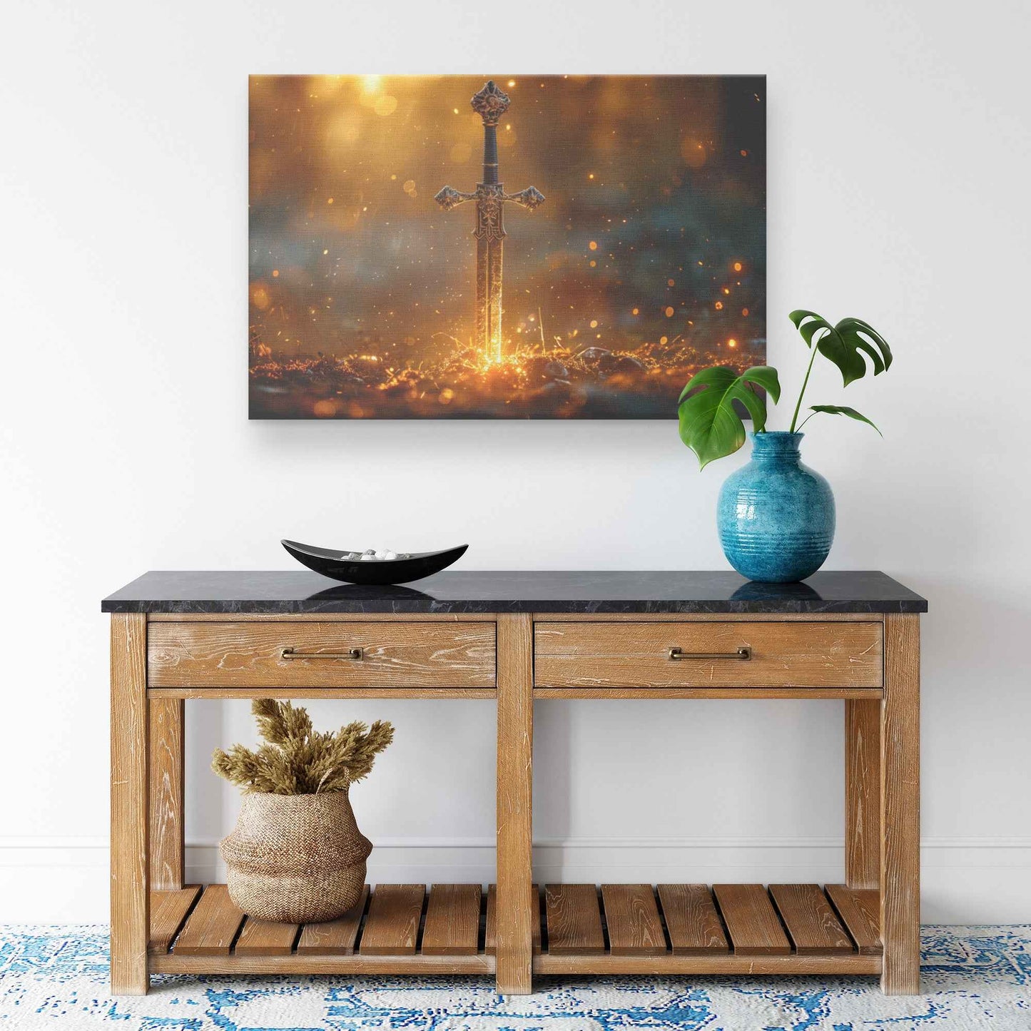 Sword of Faith Piercing Through Darkness Divine Power and Strength   Christian Canvas Wall Art Decor