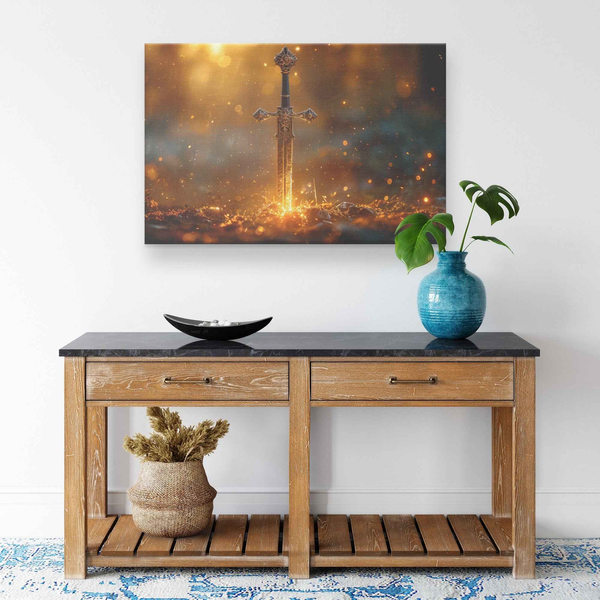 Sword of Faith Piercing Through Darkness Divine Power and Strength   Christian Canvas Wall Art Decor