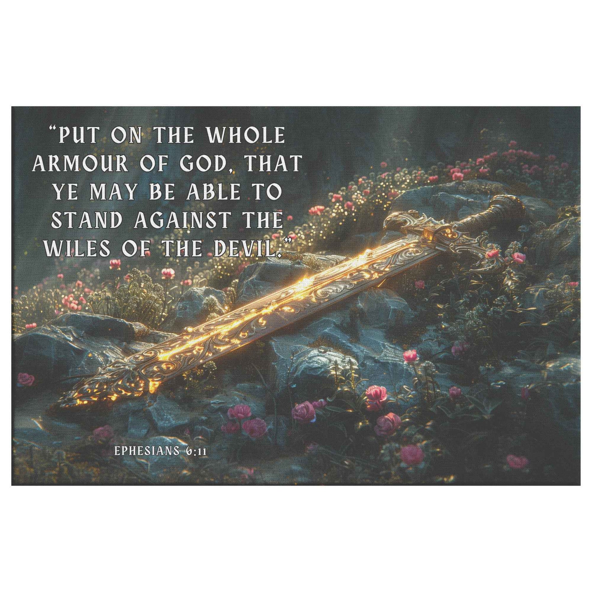 Sword of Righteousness Ephesians 611 Divine Light on the Path Amidst Blossoms and Greenery   Christian Canvas Wall Art Decor