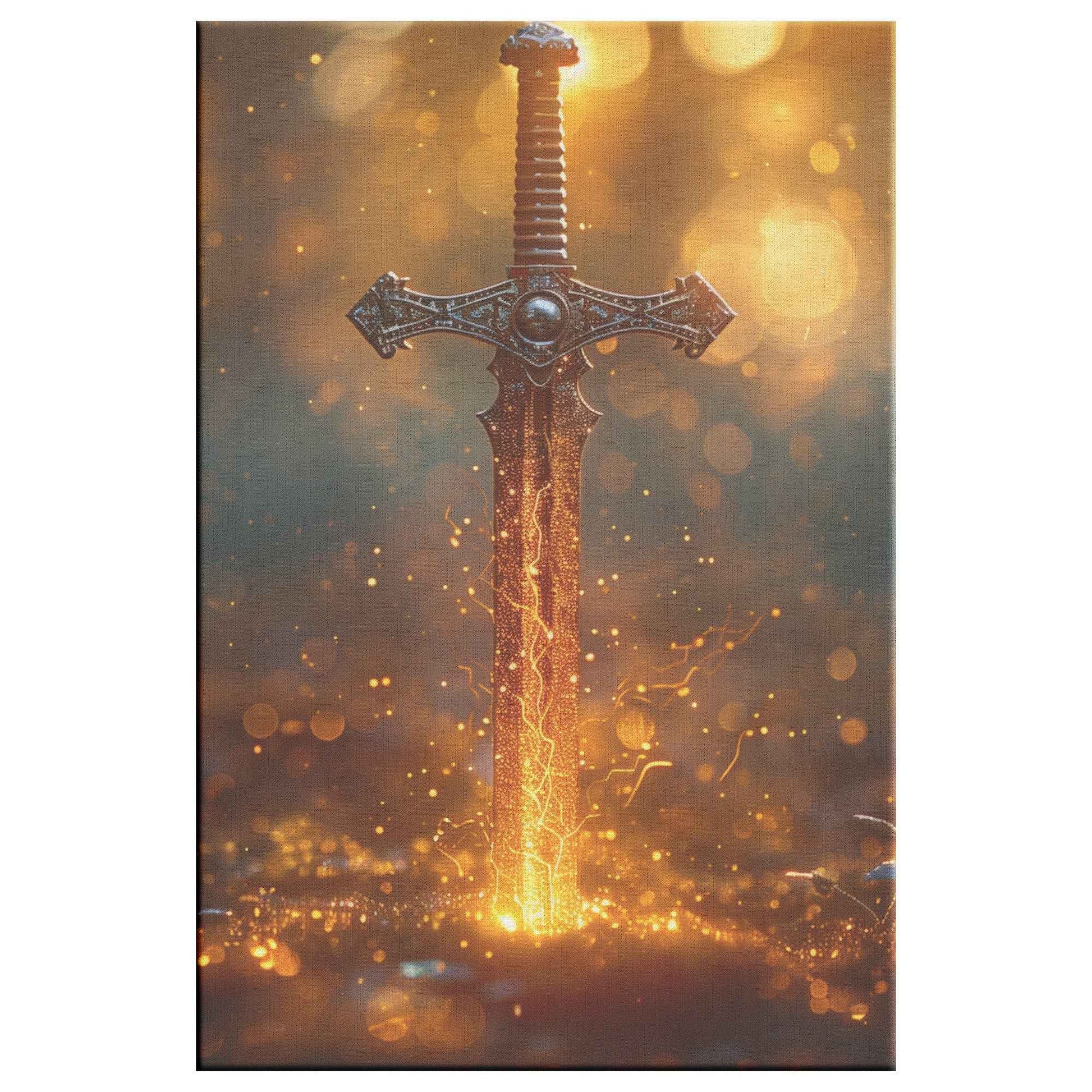 Sword of Righteousness Illuminated Blade of Faith and Power   Christian Canvas Wall Art Decor