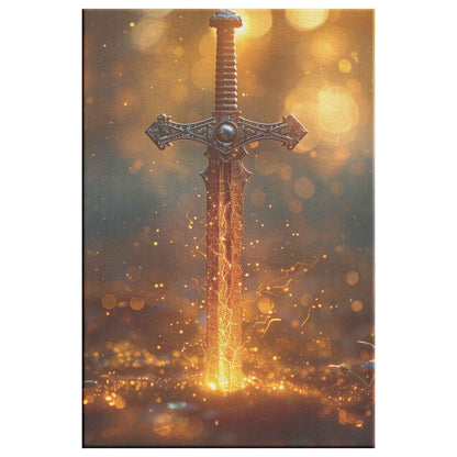 Sword of Righteousness Illuminated Blade of Faith and Power   Christian Canvas Wall Art Decor