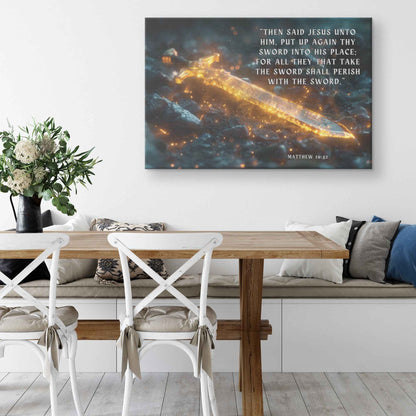 Sword of Truth Radiating Divine Strength and Glory Matthew 2652   Christian Canvas Wall Art Decor