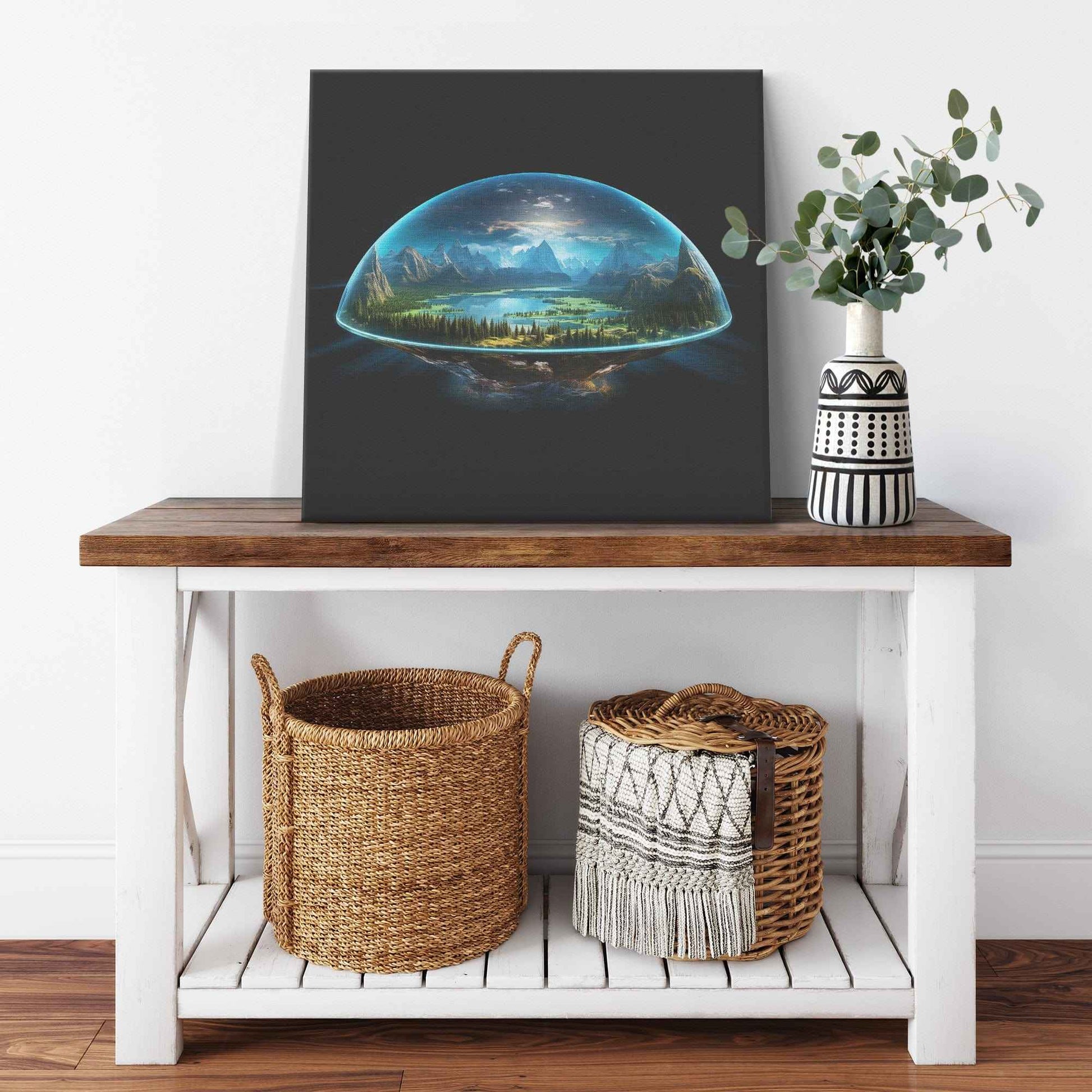 Biblical Flat Earth With Firmament Dome Christian Square Canvas Art Piece