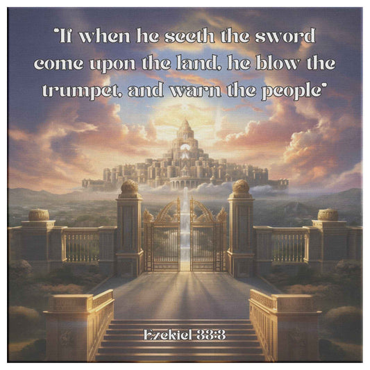 Sounding the Trumpet Christian Square Canvas Wall Art Scripture Ezekiel 33:3
