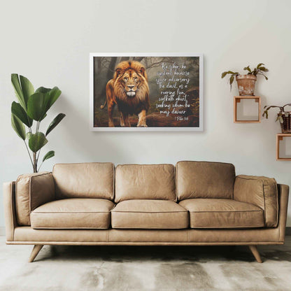 1 Peter 5:8 Framed Art Print Be sober, be vigilant; because your adversary the devil, as a roaring lion, walketh about, seeking whom he may devour