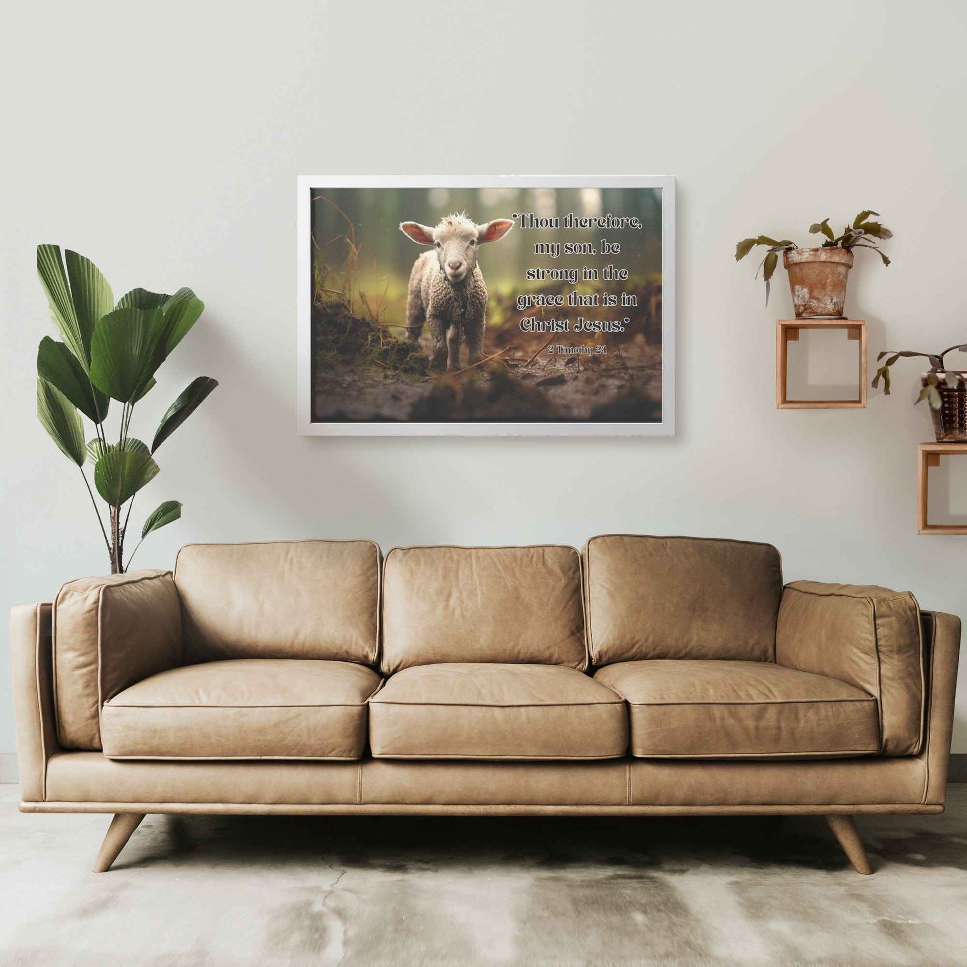 Lamb In Forest Framed Wall Art Print 2 Timothy 2:1