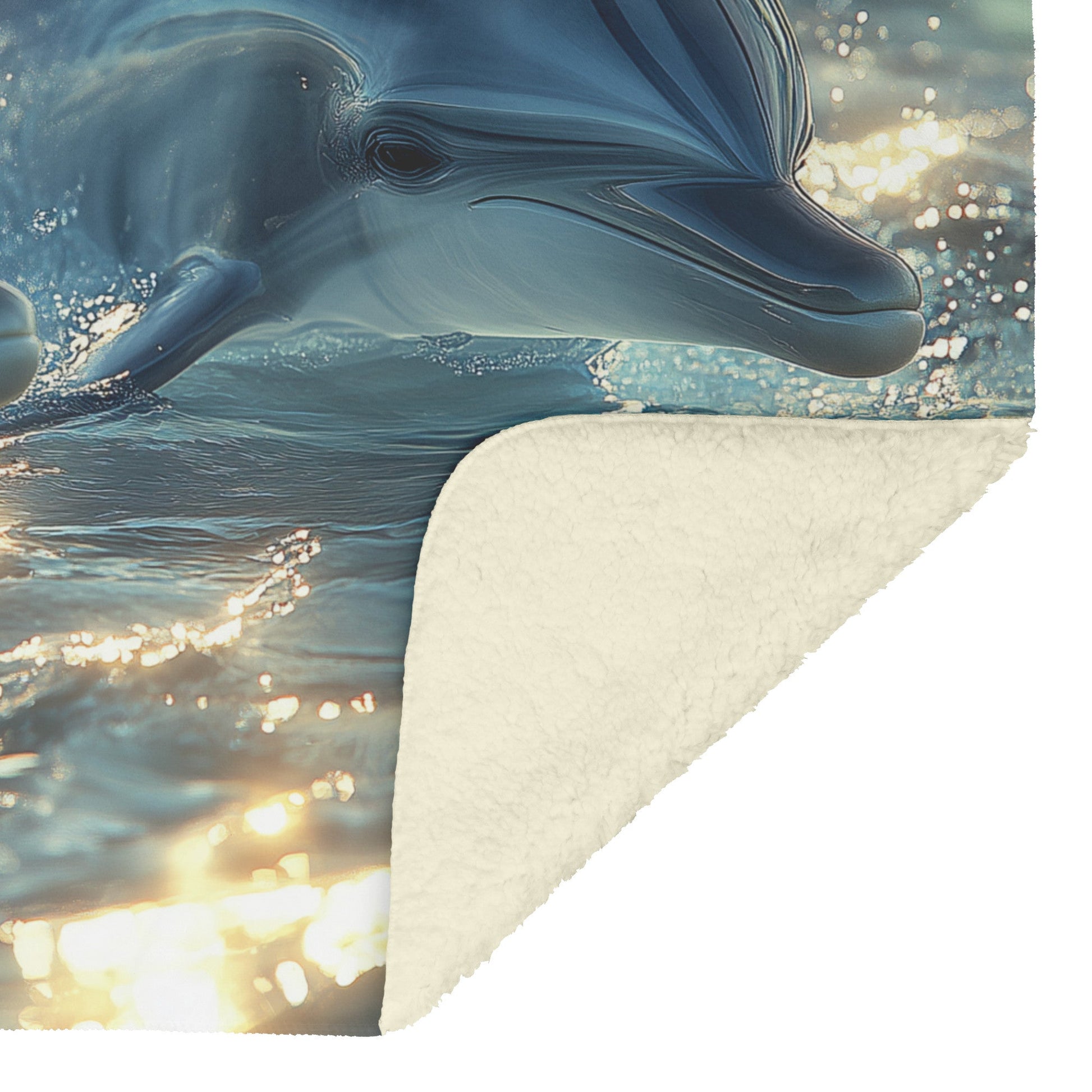 Baby Dolphin Swimming with Mother in Glowing Crystal Clear Ocean Magical Light Sherpa Fleece Blanket - Awakening Righteousness