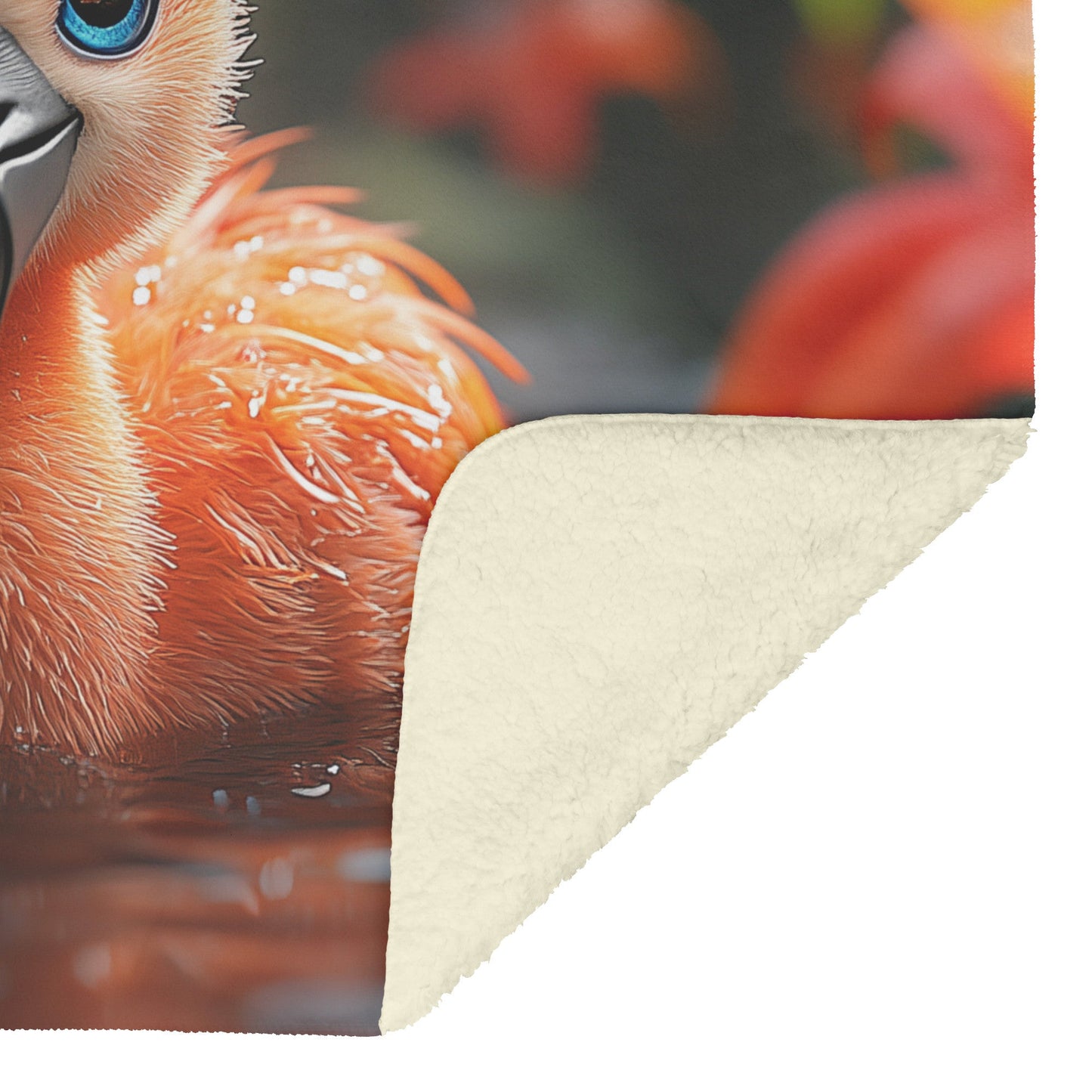 Baby Flamingo with Blue Eyes in Tropical Water Cozy Fleece Sherpa Blanket - Awakening Righteousness