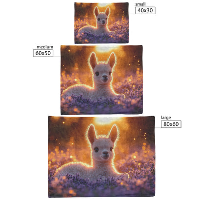 Baby Llama Resting in Lavender Field Soft Glowing Light Peaceful Serene Natural Setting Sherpa Fleece Blanket - Awakening Righteousness