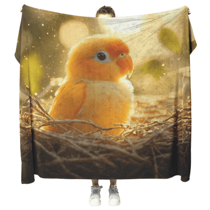 Baby Parrot Sitting in Glowing Nest Surrounded by Mist and Shimmering Golden Light Fleece Sherpa Blanket - Awakening Righteousness