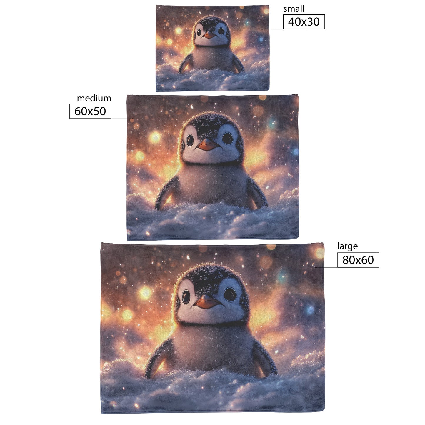 Baby Penguin Nestled in Snow Under Glowing Aurora Borealis Fleece Sherpa Blanket Magical Winter Atmosphere - Awakening Righteousness
