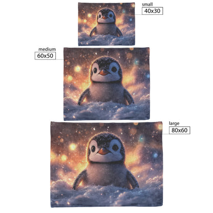 Baby Penguin Nestled in Snow Under Glowing Aurora Borealis Fleece Sherpa Blanket Magical Winter Atmosphere - Awakening Righteousness