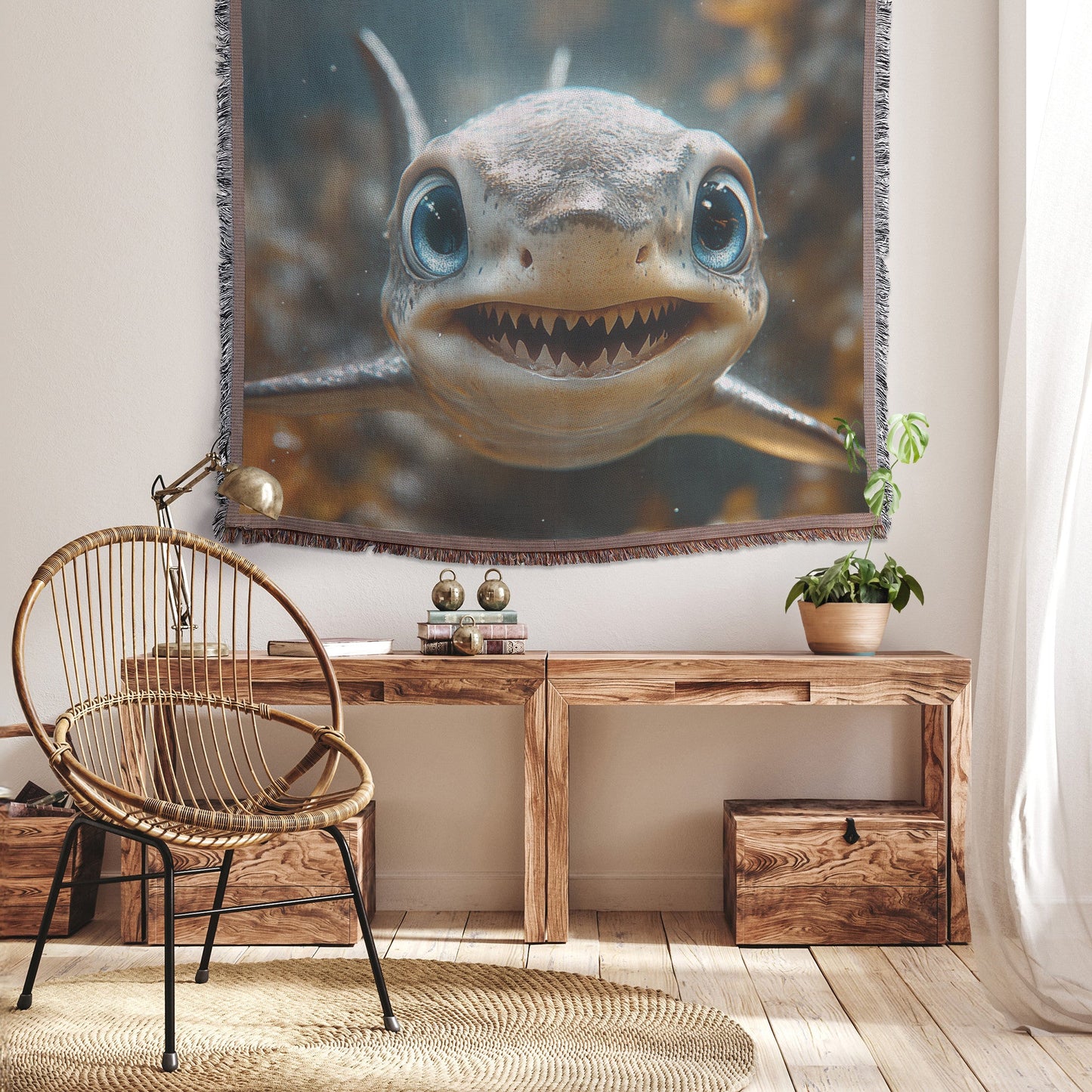 Baby Shark with Colorful Coral Reef Cozy Woven Throw Blanket - Awakening Righteousness