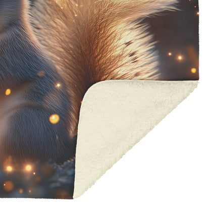 Baby Squirrel Holding Glowing Acorn in Magical Forest with Fireflies and Bioluminescent Plants Fleece Sherpa Blanket - Awakening Righteousness