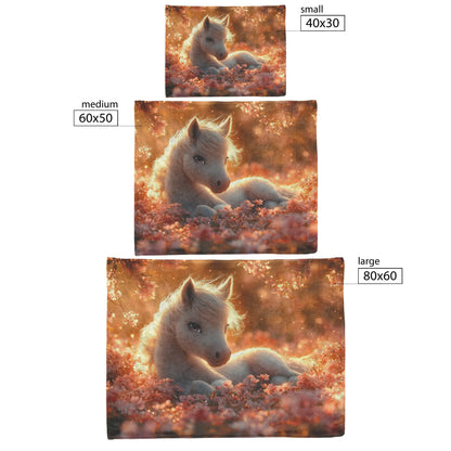 Baby Unicorn Under Glowing Cherry Blossom Tree with Pink Petals and Golden Sunlight Fleece Sherpa Blanket - Awakening Righteousness