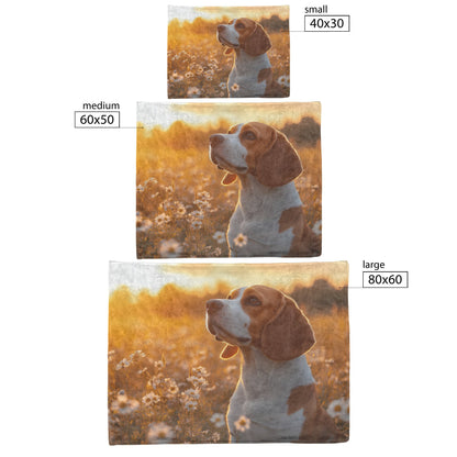 Basset Hound Sitting in Blooming Meadow with Golden Sunlight on Floppy Ears Fleece Sherpa Blanket - Awakening Righteousness