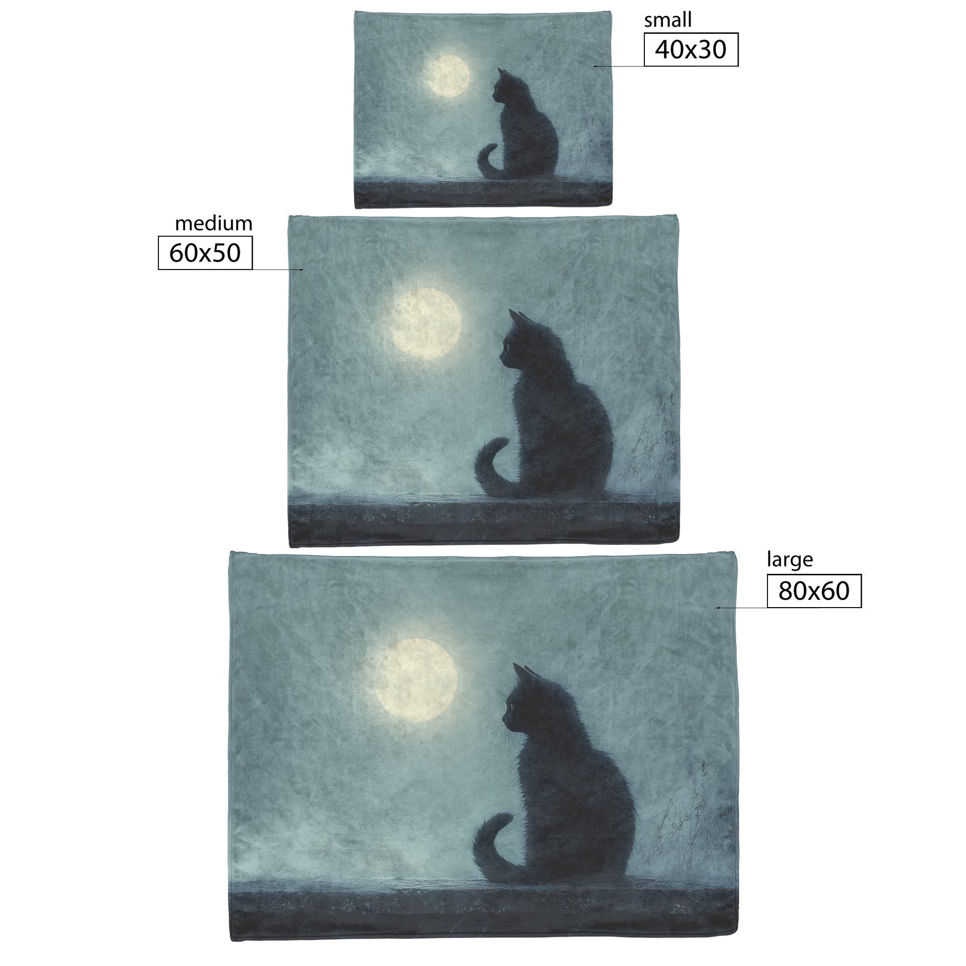 Black Cat Sitting Under Glowing Full Moon on Misty Rooftop Magical Night Atmosphere Fleece Sherpa Blanket - Awakening Righteousness