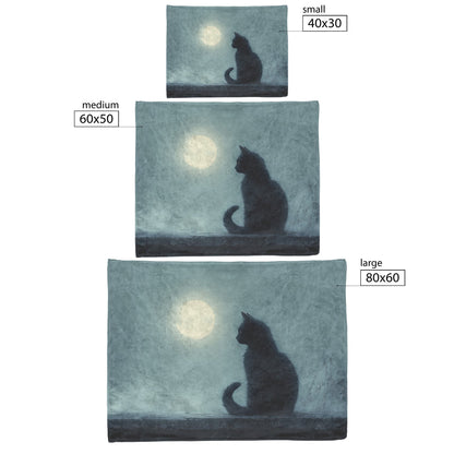 Black Cat Sitting Under Glowing Full Moon on Misty Rooftop Magical Night Atmosphere Fleece Sherpa Blanket - Awakening Righteousness