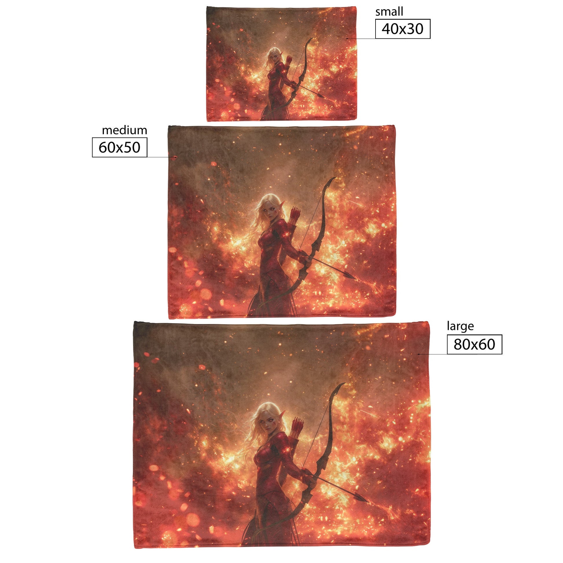 Blood Elf Hunter Fleece Sherpa Blanket Crimson Armor Glowing Bow Golden Textures Cosmic Highlights WoW Design - Awakening Righteousness