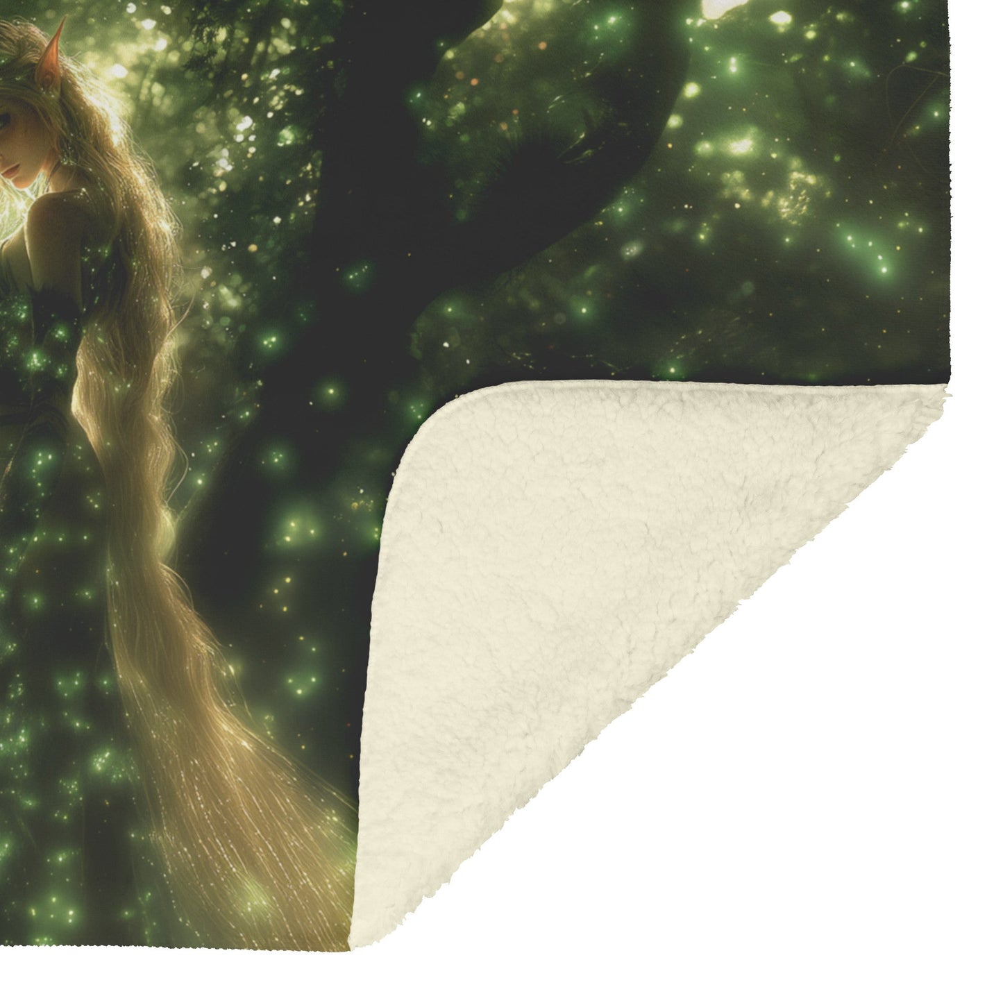 Blood Elf Hunter Fleece Sherpa Blanket Enchanted Forest Golden Mist Green Light Trails Serene Elegant WoW Design - Awakening Righteousness
