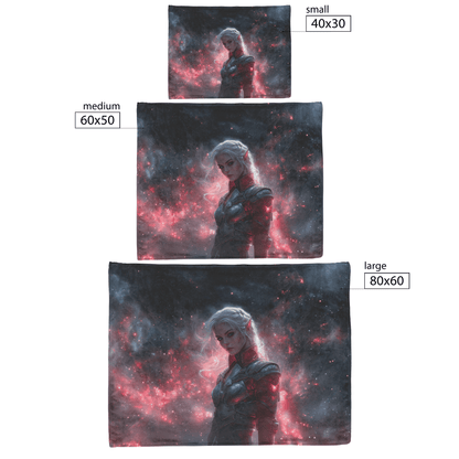 Blood Elf Hunter Fleece Sherpa Blanket Silver Crimson Armor Cosmic Mist Glowing Stars Powerful Majestic Design - Awakening Righteousness