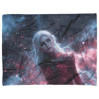 Blood Elf Hunter Fleece Sherpa Blanket Silver Crimson Armor Cosmic Mist Glowing Stars Powerful Majestic WoW Design - Awakening Righteousness