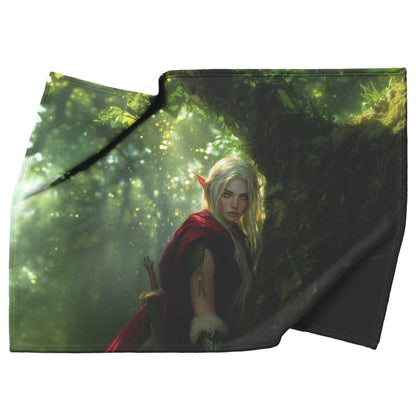 Blood Elf Hunter Fleece Sherpa Blanket Treetop Green Textures Golden Highlights Tranquil Peaceful WoW Design - Awakening Righteousness