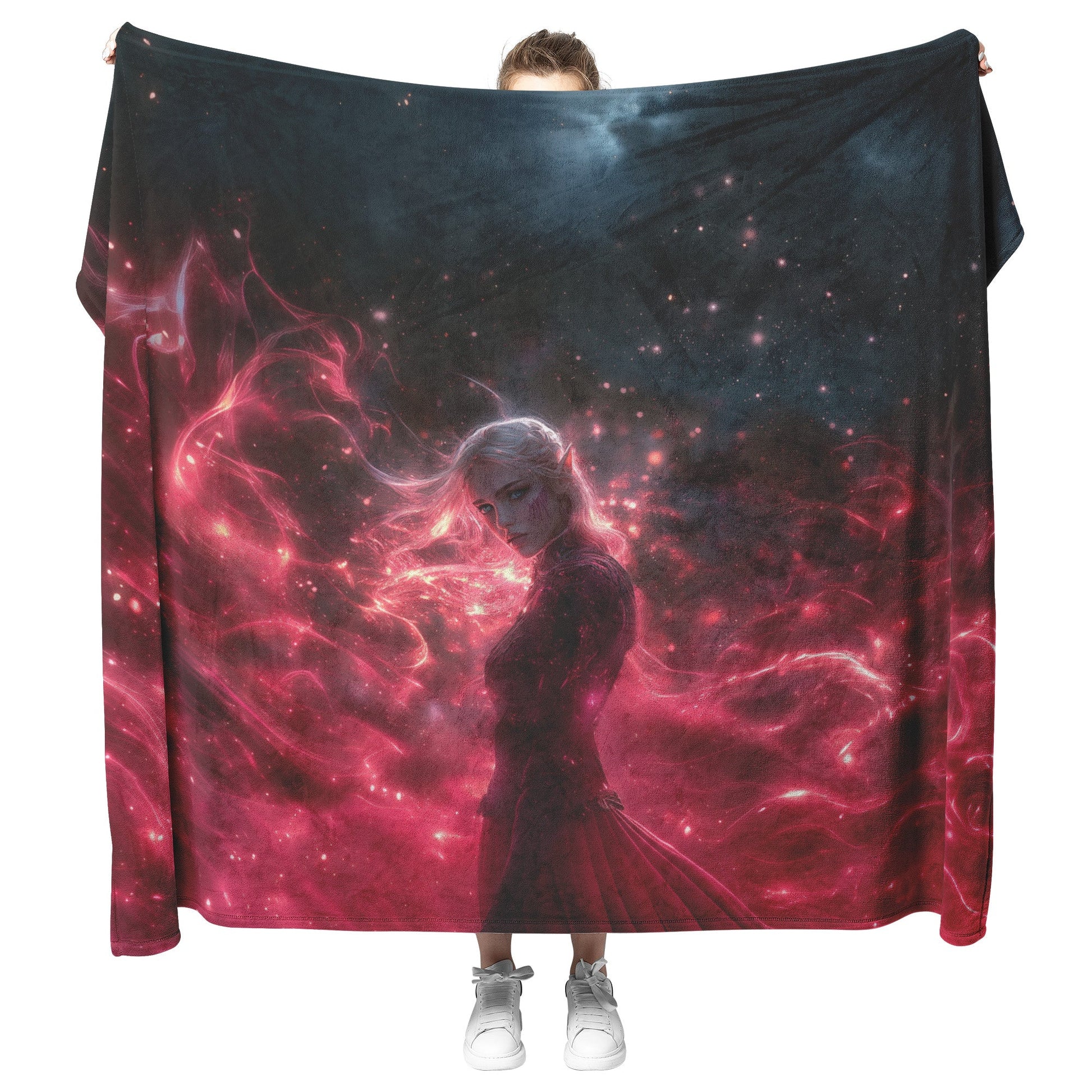 Blood Elf Mage Fleece Sherpa Blanket Arcane Shields Shimmering Stars Cosmic Textures Majestic Powerful WoW Design - Awakening Righteousness