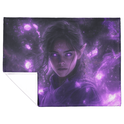 Blood Elf Mage Fleece Sherpa Blanket Purple Robes Cosmic Textures Arcane Symbols Elegant Serene WoW Design - Awakening Righteousness