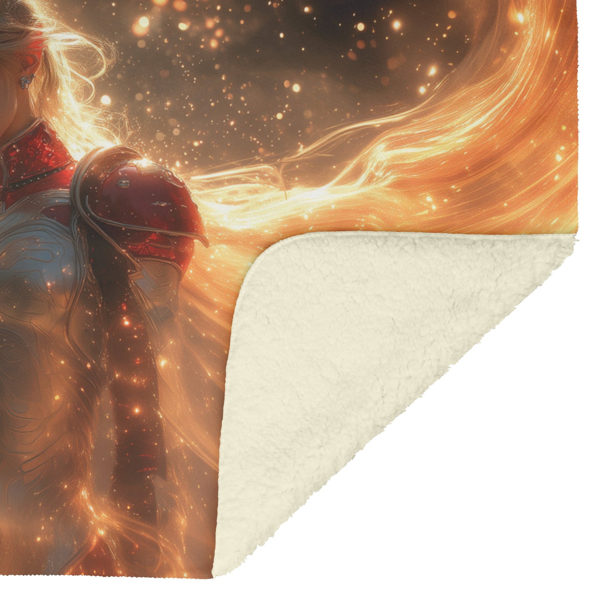 Blood Elf Paladin Fleece Sherpa Blanket Crimson Silver Armor Radiant Warhammer Cosmic Mist Golden Highlights Bold Inspiring WoW Design - Awakening Righteousness