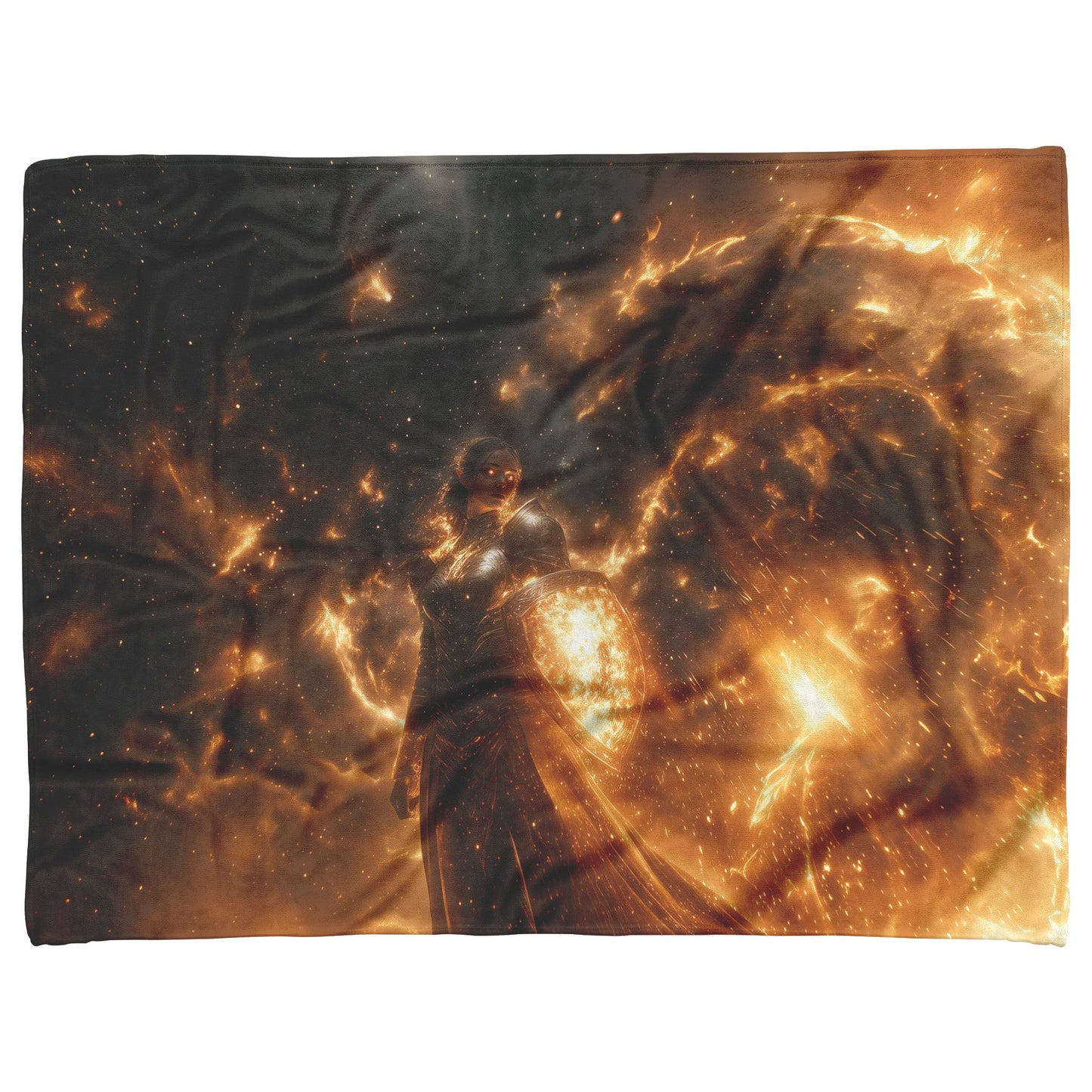 Blood Elf Paladin Fleece Sherpa Blanket Gold Crimson Armor Radiant Shield Cosmic Stars Glowing Accents Bold Elegant WoW Design - Awakening Righteousness