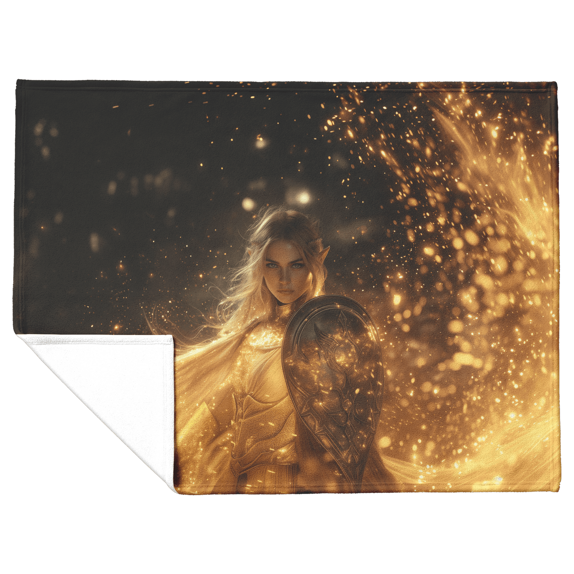 Blood Elf Paladin Fleece Sherpa Blanket Gold Crimson Armor Radiant Shield Cosmic Stars Glowing Accents Bold Elegant WoW Design - Awakening Righteousness