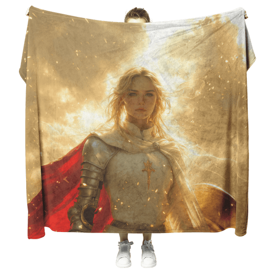 Blood Elf Paladin Fleece Sherpa Blanket Silver Red Armor Golden Glow Shield Light Trails Serene Majestic WoW Design - Awakening Righteousness