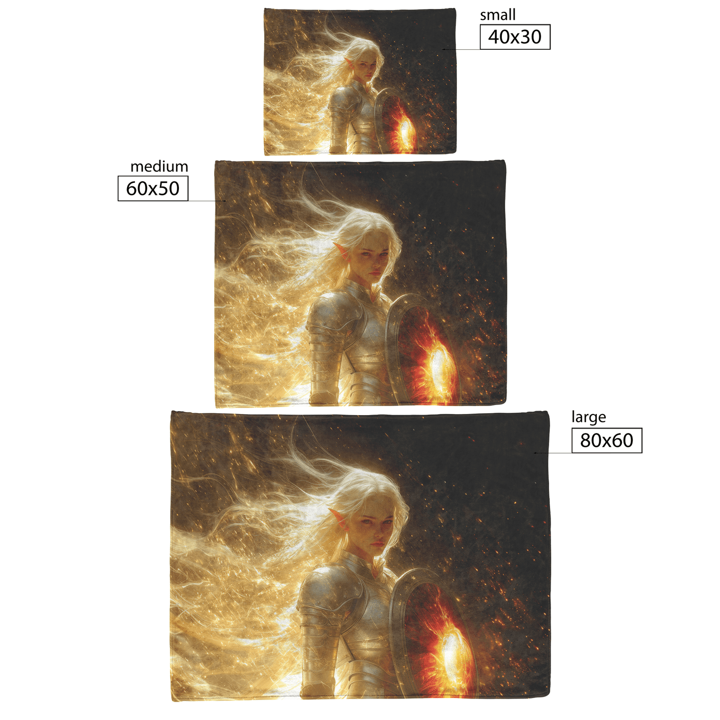 Blood Elf Paladin Fleece Sherpa Blanket Silver Red Armor Golden Glow Shield Light Trails Serene Majestic WoW Design - Awakening Righteousness