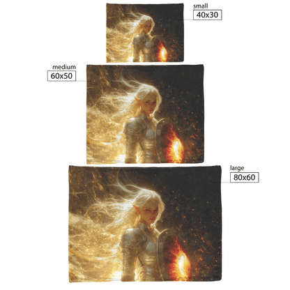 Blood Elf Paladin Fleece Sherpa Blanket Silver Red Armor Golden Glow Shield Light Trails Serene Majestic WoW Design - Awakening Righteousness