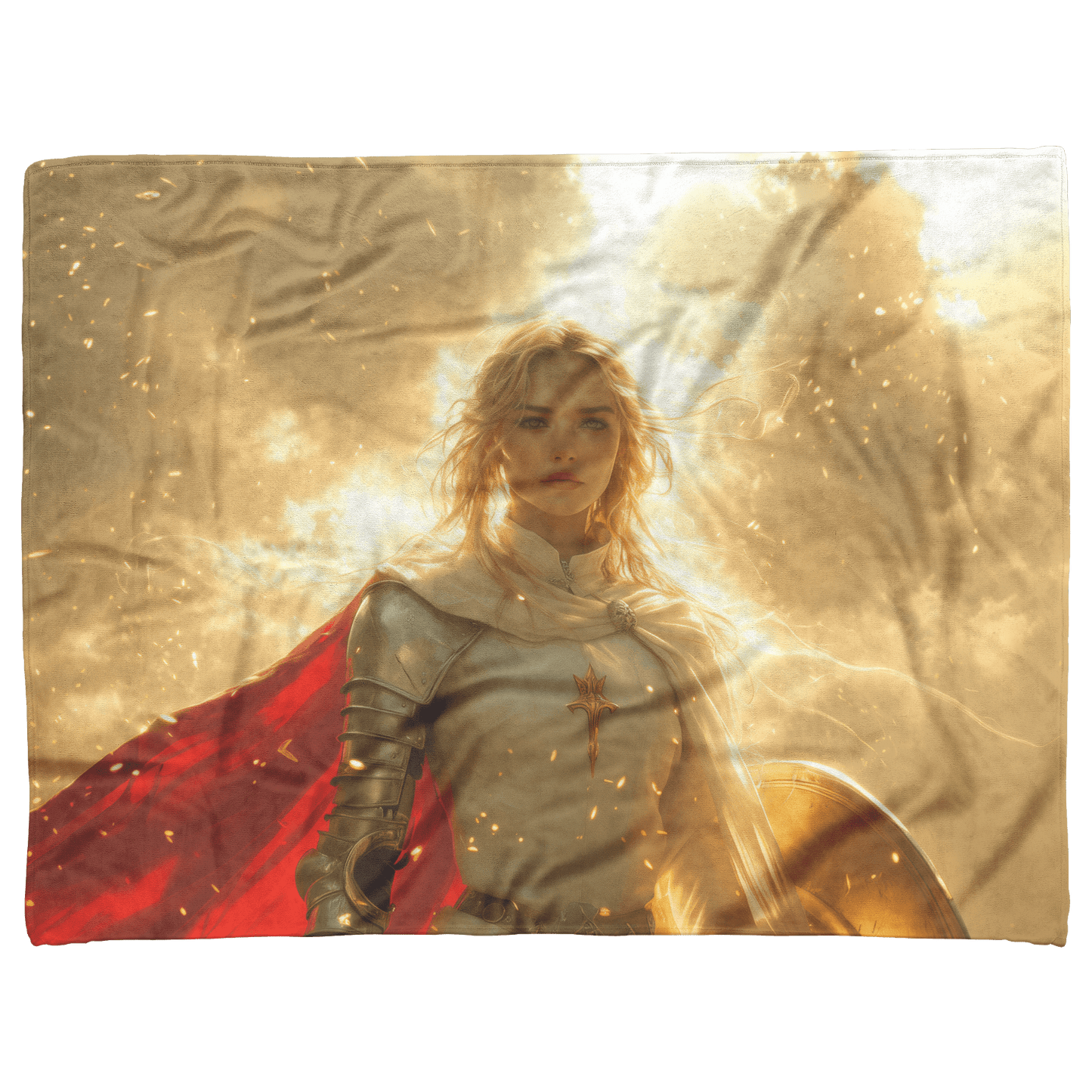 Blood Elf Paladin Fleece Sherpa Blanket Silver Red Armor Golden Glow Shield Light Trails Serene Majestic WoW Design - Awakening Righteousness