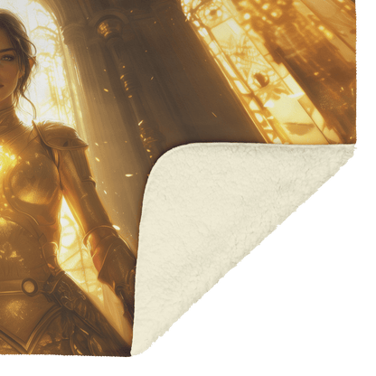 Blood Elf Paladin Fleece Sherpa Blanket Sunlit Temple Golden Armor Light Rays Radiant Accents Peaceful Powerful WoW Design - Awakening Righteousness