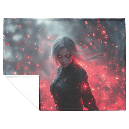 Blood Elf Rogue Fleece Sherpa Blanket Black Leather Red Daggers Mist Light Trails Bold Stealthy WoW Design - Awakening Righteousness