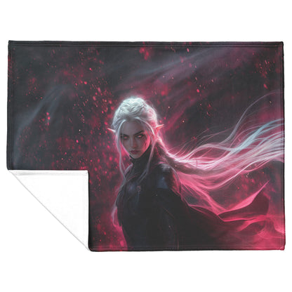 Blood Elf Rogue Fleece Sherpa Blanket Crimson Armor Cosmic Accents Shimmering Textures Elegant Deadly WoW Design - Awakening Righteousness