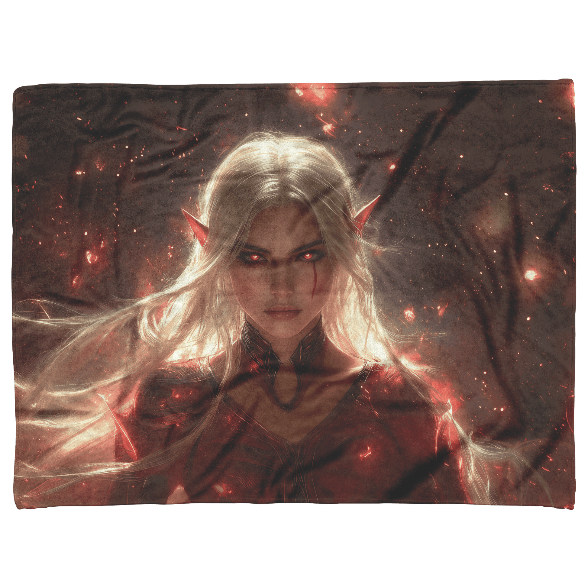 Blood Elf Rogue Fleece Sherpa Blanket Crimson Armor Cosmic Accents Shimmering Textures Elegant Deadly WoW Design - Awakening Righteousness