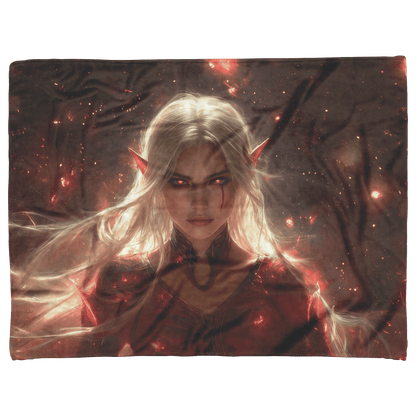 Blood Elf Rogue Fleece Sherpa Blanket Crimson Armor Cosmic Accents Shimmering Textures Elegant Deadly WoW Design - Awakening Righteousness