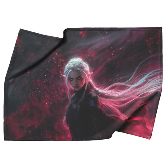 Blood Elf Rogue Fleece Sherpa Blanket Crimson Armor Cosmic Accents Shimmering Textures Elegant Deadly WoW Design - Awakening Righteousness
