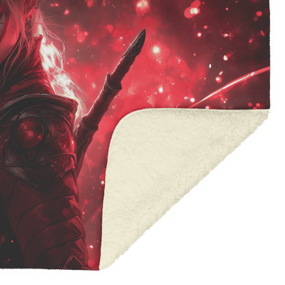Blood Elf Rogue Fleece Sherpa Blanket Crimson Blades Shimmering Stars Radiant Reflections Bold Powerful WoW Design - Awakening Righteousness