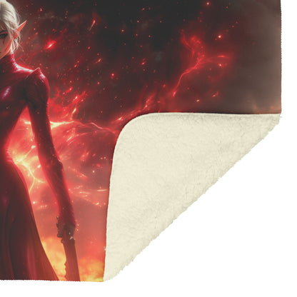 Blood Elf Rogue Fleece Sherpa Blanket Crimson Blades Shimmering Stars Radiant Reflections Bold Powerful WoW Design - Awakening Righteousness