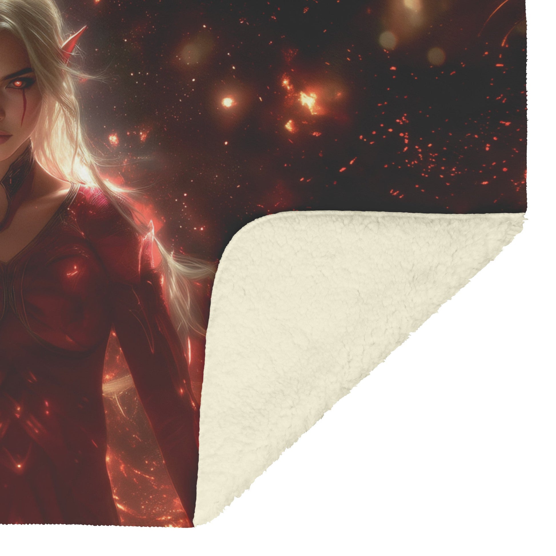 Blood Elf Rogue Fleece Sherpa Blanket Dark Crimson Armor Cosmic Accents Shimmering Textures Elegant WoW Design - Awakening Righteousness