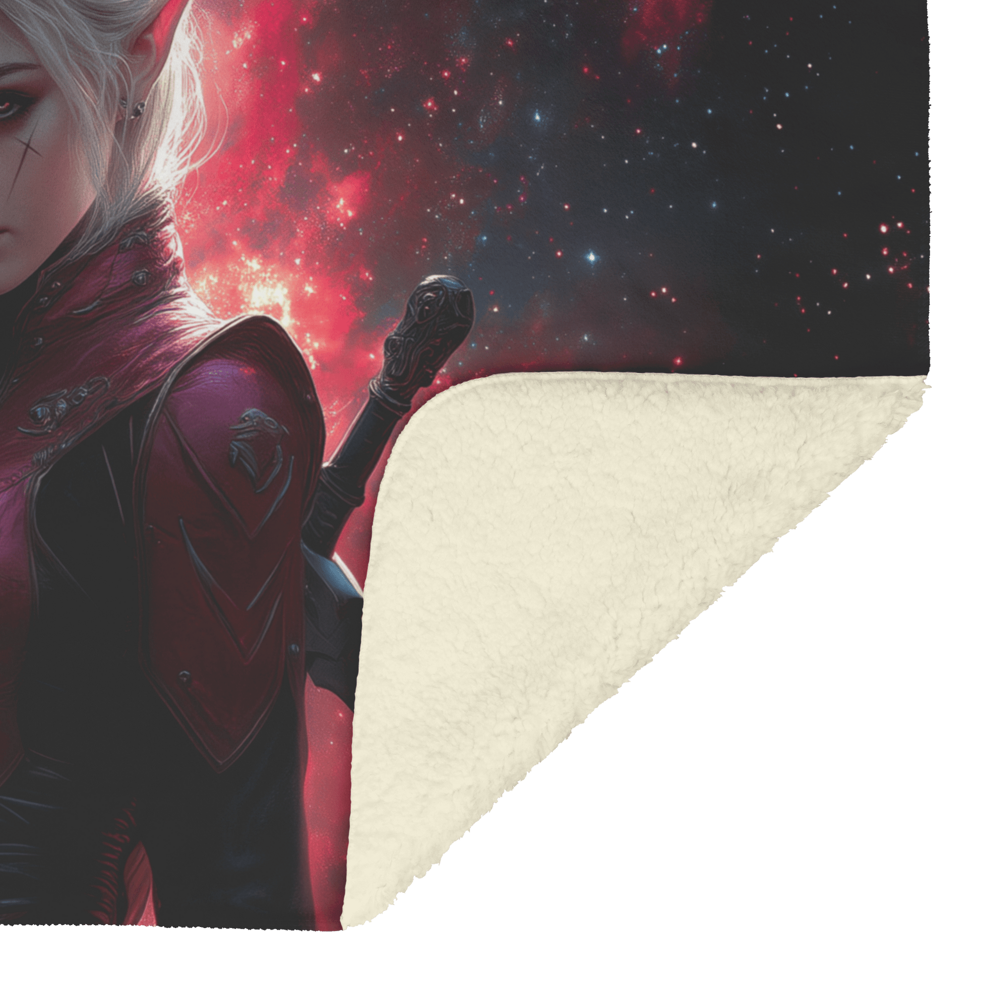 Blood Elf Rogue Fleece Sherpa Blanket Dual Daggers Shimmering Stars Cosmic Textures Bold Inspiring WoW Design - Awakening Righteousness