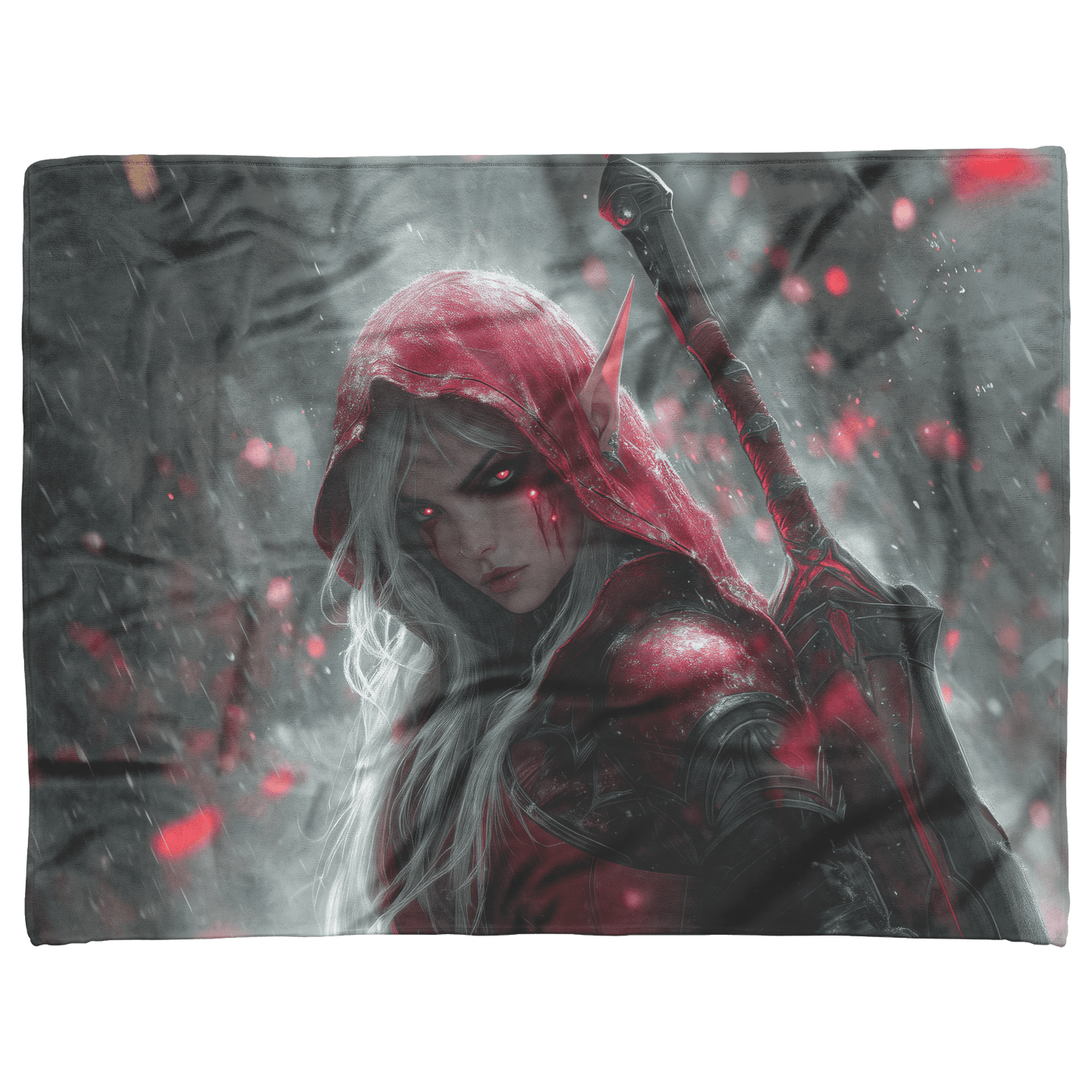 Blood Elf Rogue Fleece Sherpa Blanket Glowing Silver Daggers Shimmering Mist Cosmic Reflections Stealthy Bold WoW Design - Awakening Righteousness