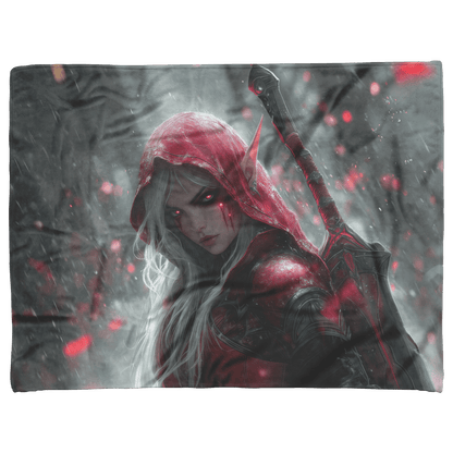 Blood Elf Rogue Fleece Sherpa Blanket Glowing Silver Daggers Shimmering Mist Cosmic Reflections Stealthy Bold WoW Design - Awakening Righteousness